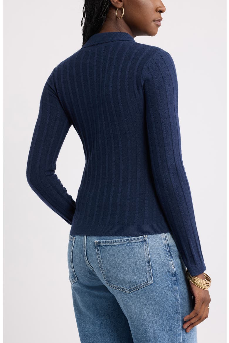 Ribbed Pointelle Cardigan, Alternate, color, NAVY STILL