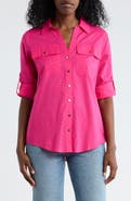 DKNY Solid Roll Sleeve Button-Up Shirt