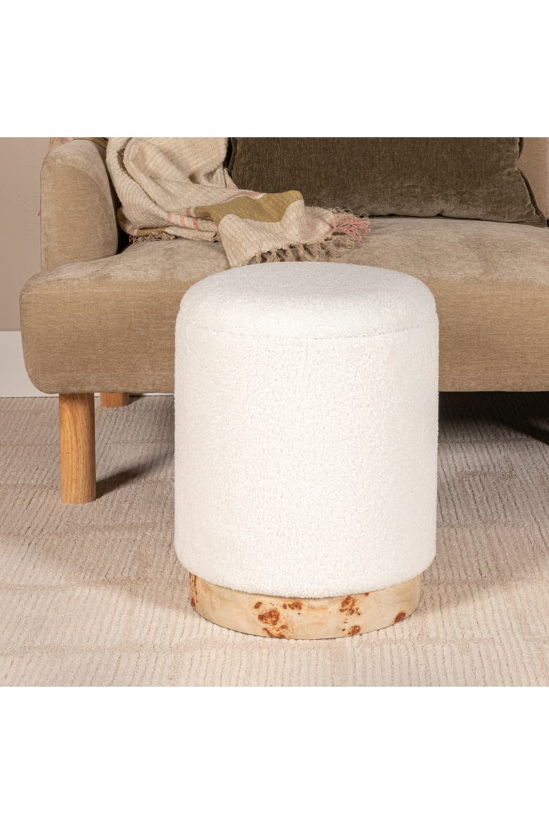 Round Boucle Upholstered Storage Stool with Removeable Lid, Cream, Alternate, color, Cream