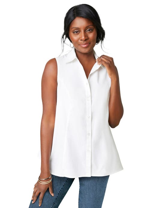 Stretch Cotton Poplin Sleeveless Shirt (Plus)
