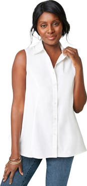 Jessica London Stretch Cotton Poplin Sleeveless Shirt