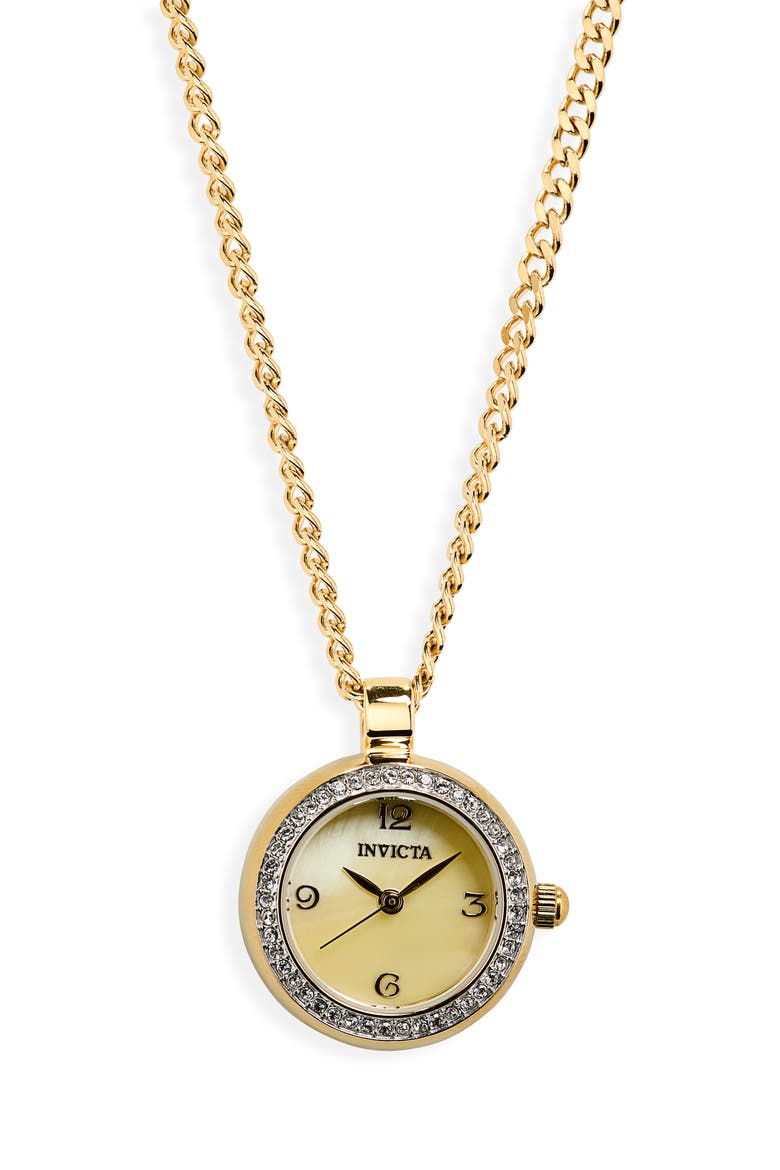 Mini Watch Pendant Necklace, 22.5mm, Main, color, GOLD