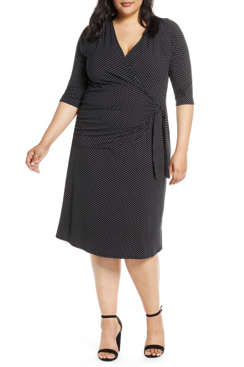 Loveapella Midi Wrap Dress, Main, color, BLACK/ IVORY