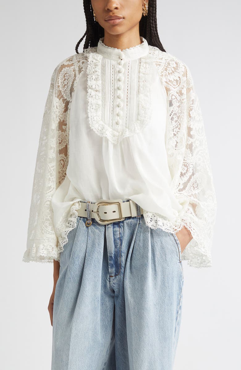 Zimmermann Ascension Lace Trim Tunic Top, Main, color, Cream