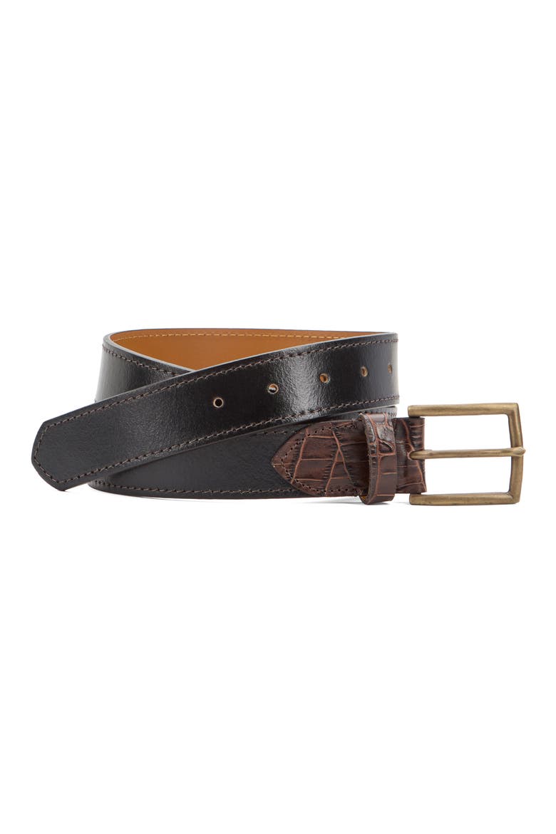 2-Tone Croc Embossed Leather Belt, Main, color, BLACK
