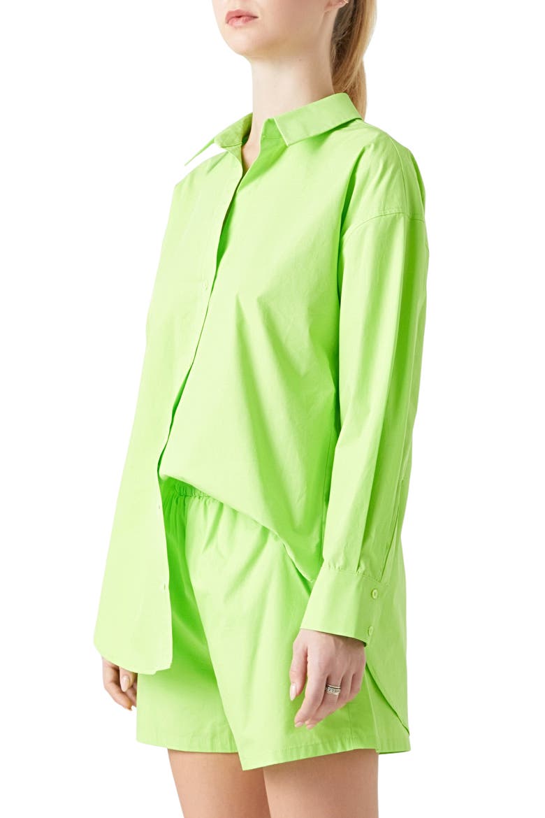Oversize Cotton Button-Up Shirt, Alternate, color, LIME