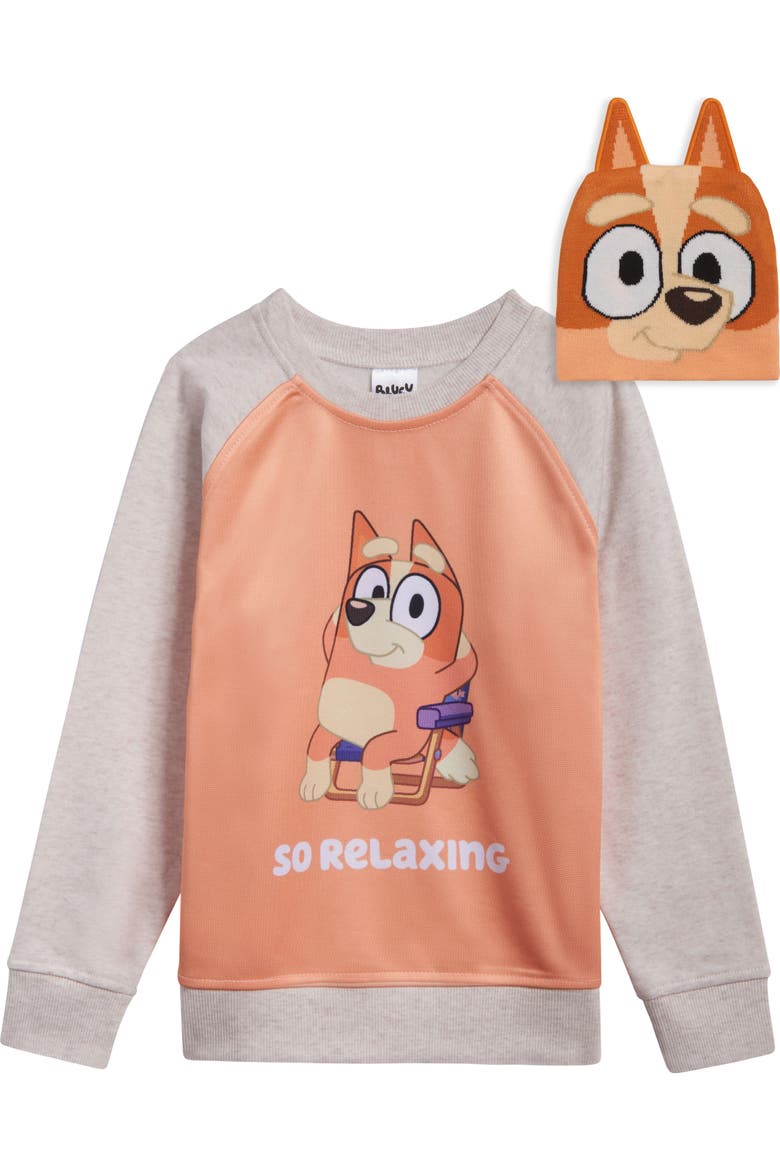 2-Piece Fleece Sweatshirt and Hat Set, Main, color, Oatmeal Peach Bingo