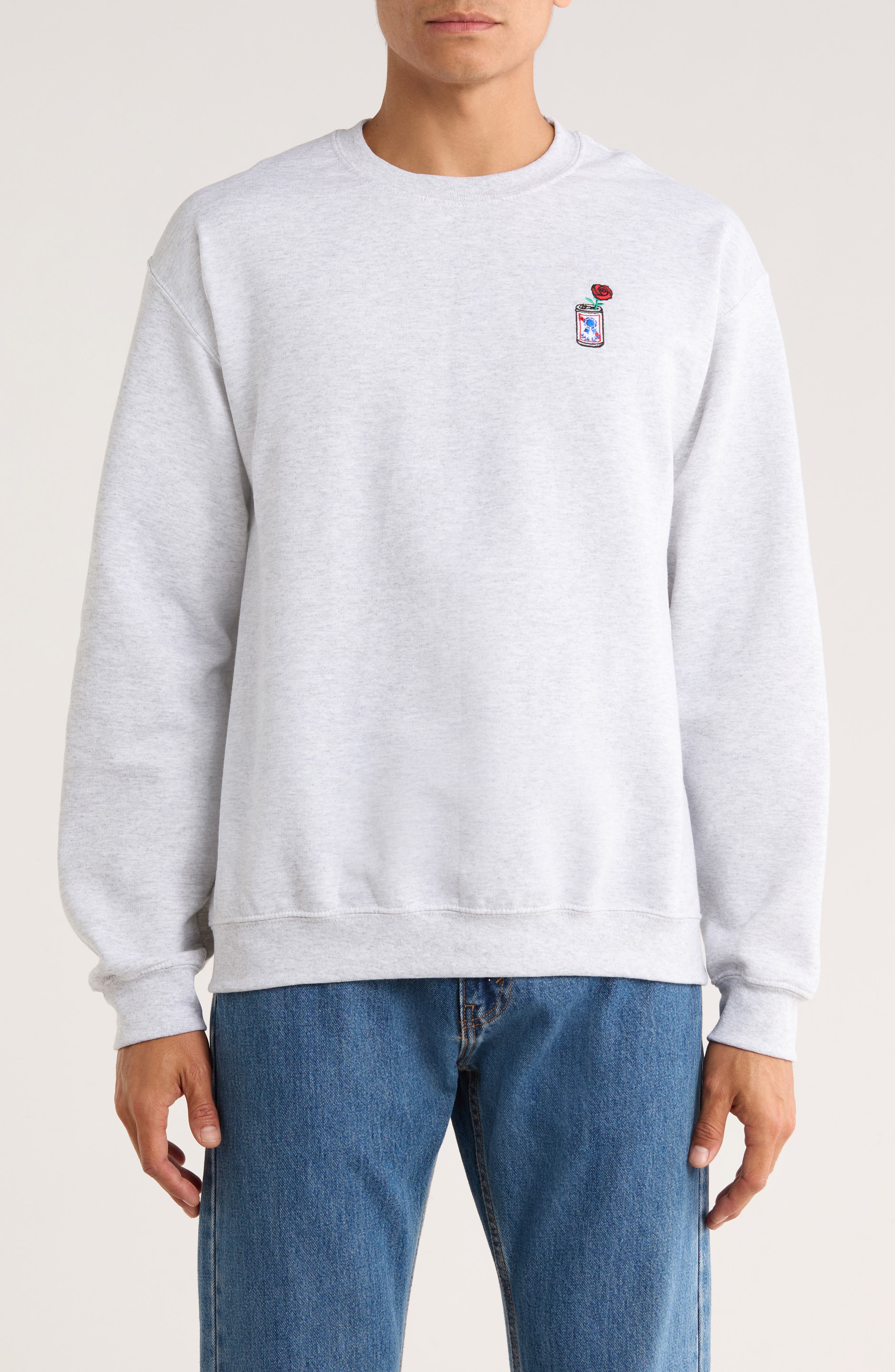 RIOT SOCIETY Beer Can Rose Embroidered Fleece Sweatshirt