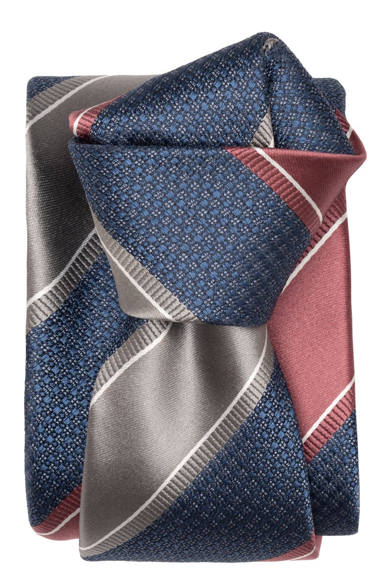 Elizabetta Ferrari - Silk Jacquard Tie for Men, Alternate, color, Navy And Burgundy
