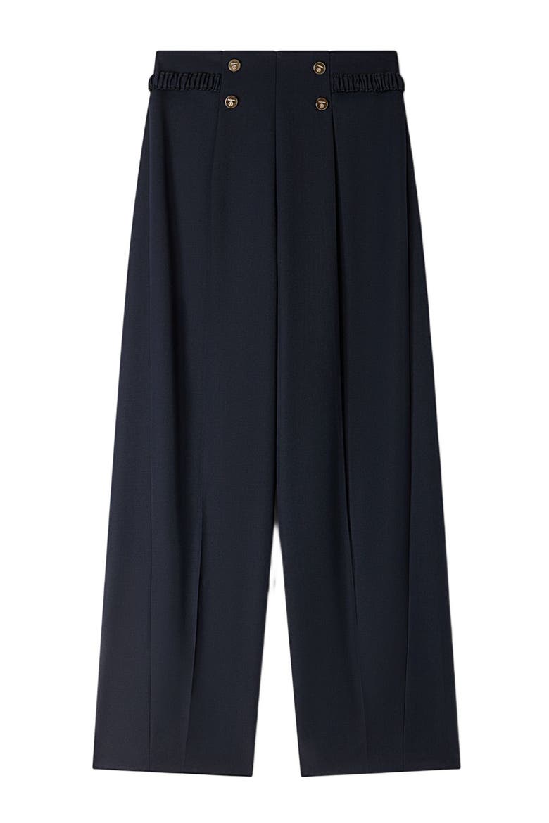 Buttoned wide-leg wool trousers, Alternate, color, Navy blue