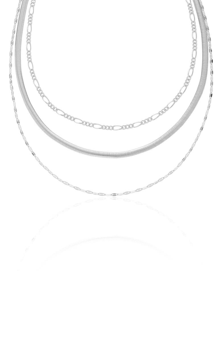 Ettika Layered Mixed Chain Necklace, Main, color, Silver