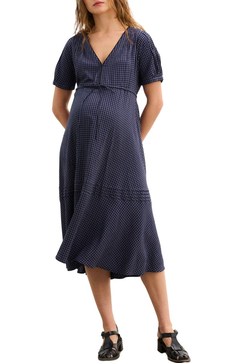 The V-Neck Gingham Seersucker Dress, Alternate, color, Shadow Blue