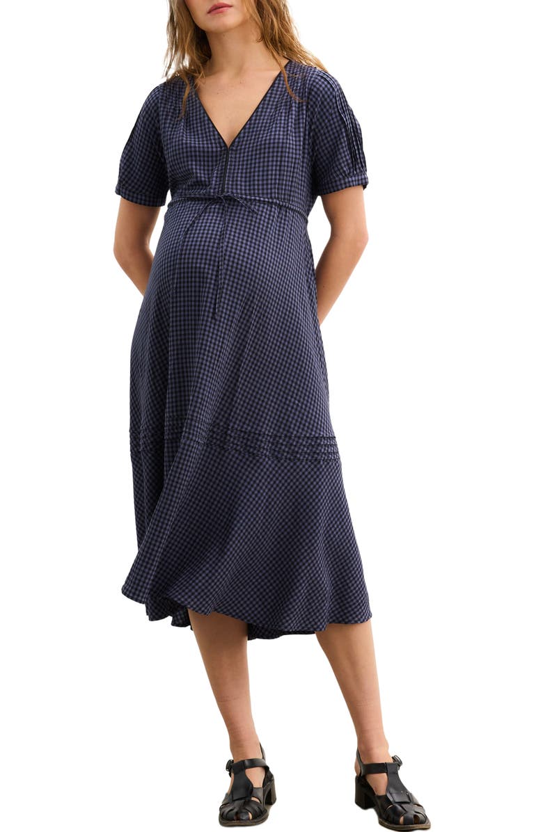 HATCH The V-Neck Gingham Seersucker Dress, Main, color, Shadow Blue