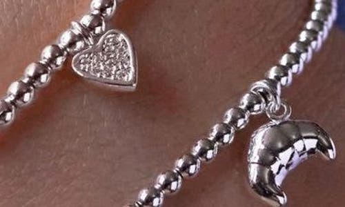 Estella Bartlett Sienna Pavé Crystal Heart Beaded Stretch Bracelet In Silver