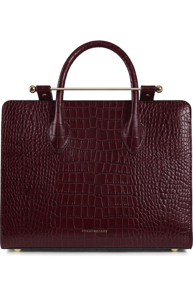 Strathberry Midi Croc Embossed Leather Tote, Main, color, Burgundy