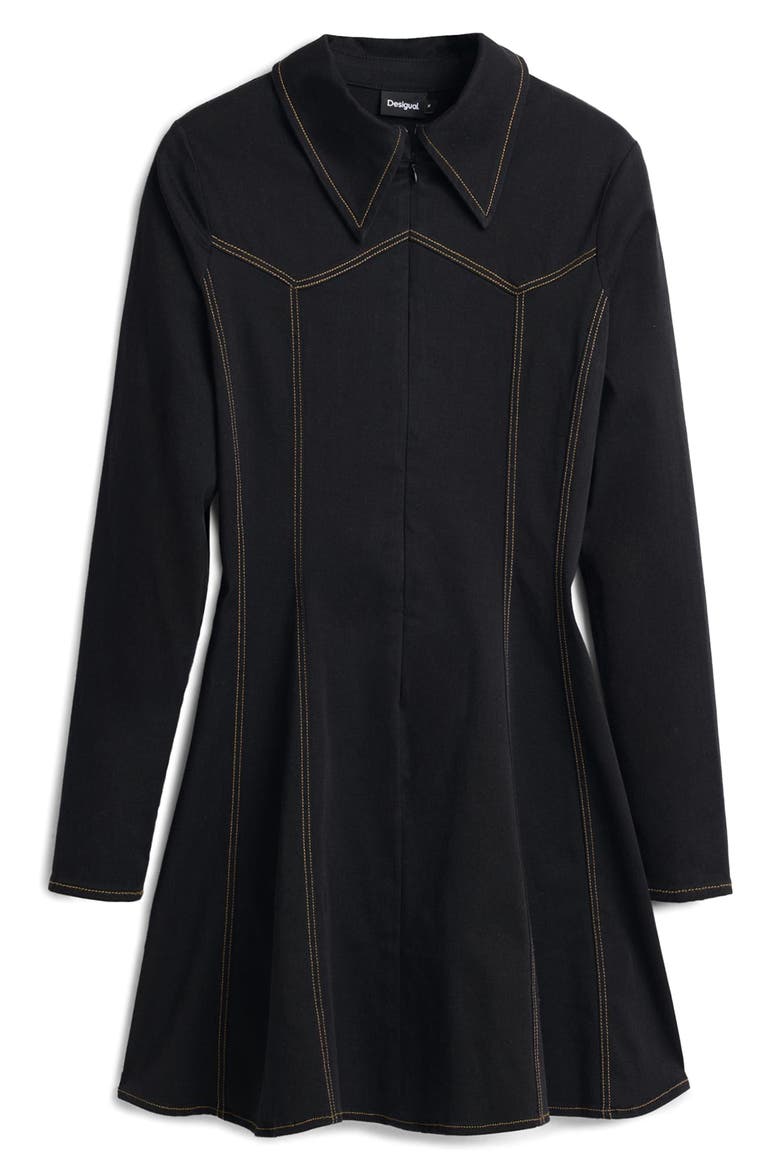 Long Sleeve Fit & Flare Minidress, Alternate, color, BLACK