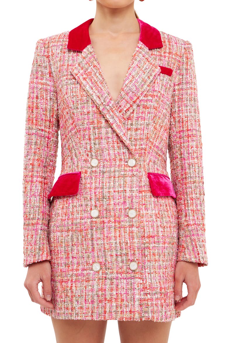 Premium Tweed Long Sleeve Blazer Minidress, Alternate, color, PINK