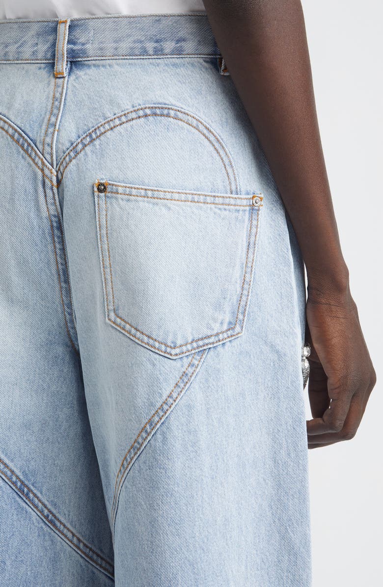 Area Crystal Slit Cotton Denim Wide Legs Jeans, Alternate, color, Light Blue
