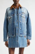 Versace Suede Trim Stonewash Denim Trucker Jacket