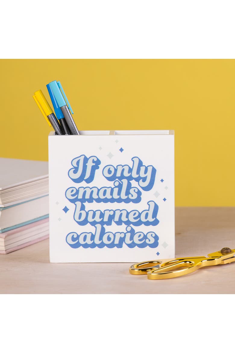 Emails Burned Calories Desk Organizer Wood Blue, Alternate, color, Blue
