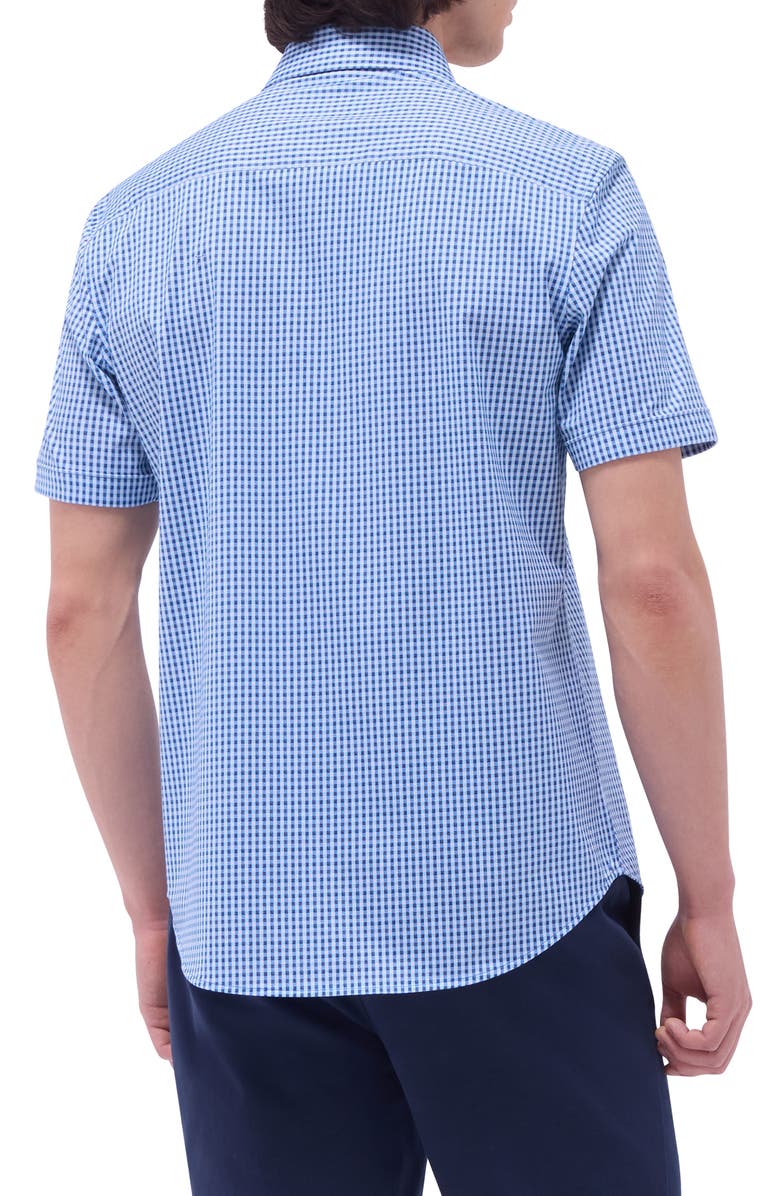 Bugatchi Miles OoohCotton<sup>®</sup> Gingham Short Sleeve Button-Up Shirt, Alternate, color, Classic Blue