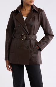 Michael Kors Faux Leather Double Breasted Trench Coat