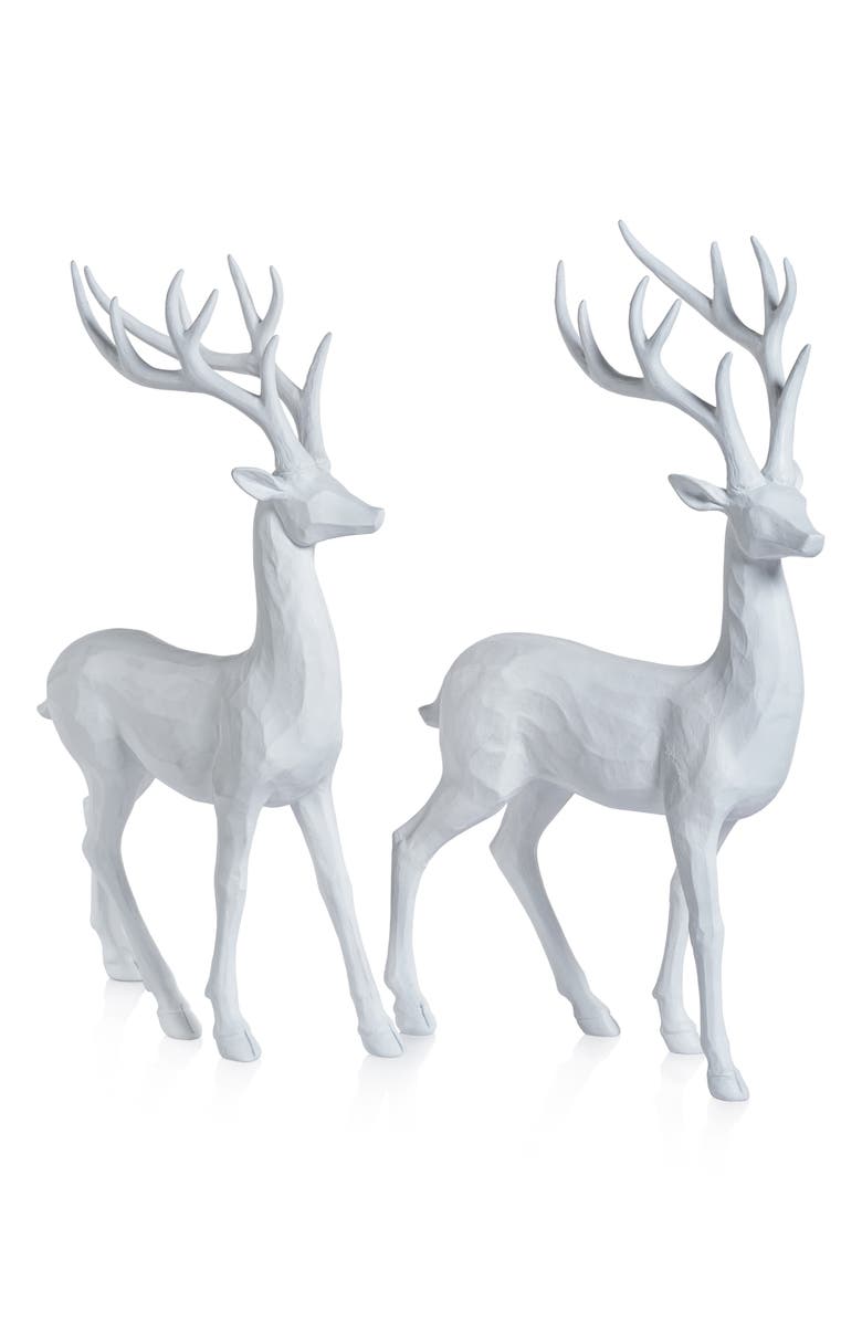 Zodax Poldi Set of 2 Deer Figurines, Main, color, White