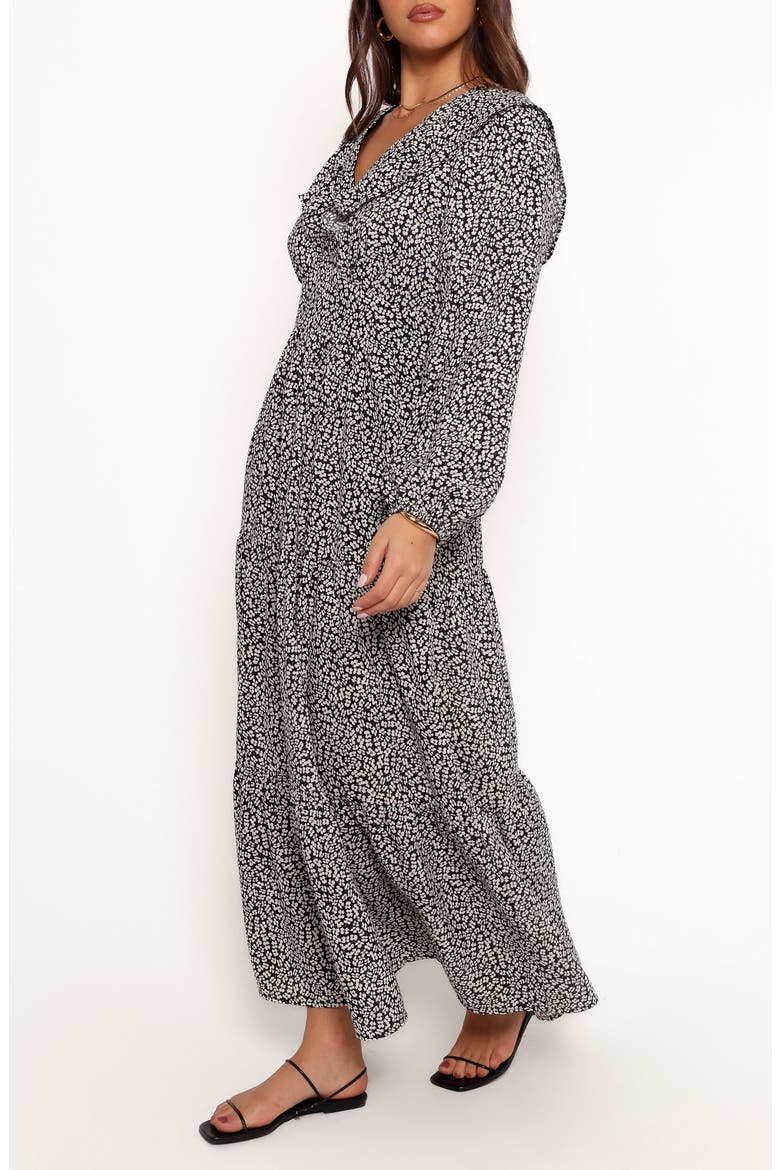 Isadora Floral Print Ruffle Long Sleeve Maxi Dress, Alternate, color, BLACK/IVORY