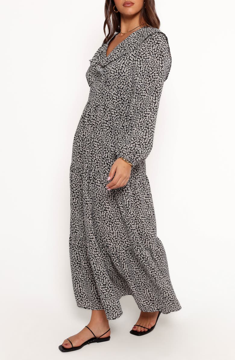 Petal & Pup Isadora Floral Print Ruffle Long Sleeve Maxi Dress, Alternate, color, Black/Ivory