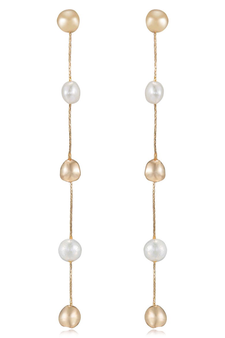 Cultured Freshwater Pearl Linear Drop Earrings, Alternate, color, GOLD
