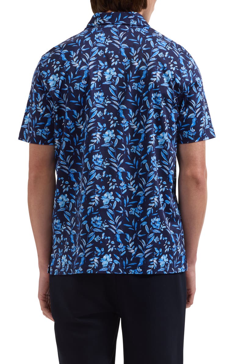Bugatchi Hendrix Digital Floral Print Pima Cotton Polo, Alternate, color, Navy