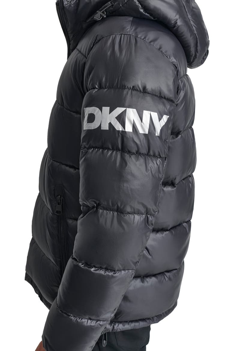 Hooded Nylon Puffer Jacket, Alternate, color, BLACK