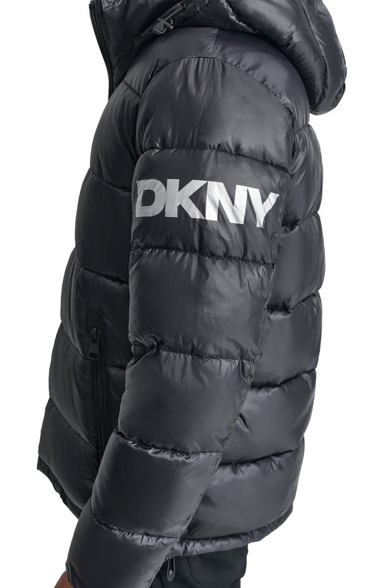 DKNY Hooded Nylon Puffer Jacket, Alternate, color, Black