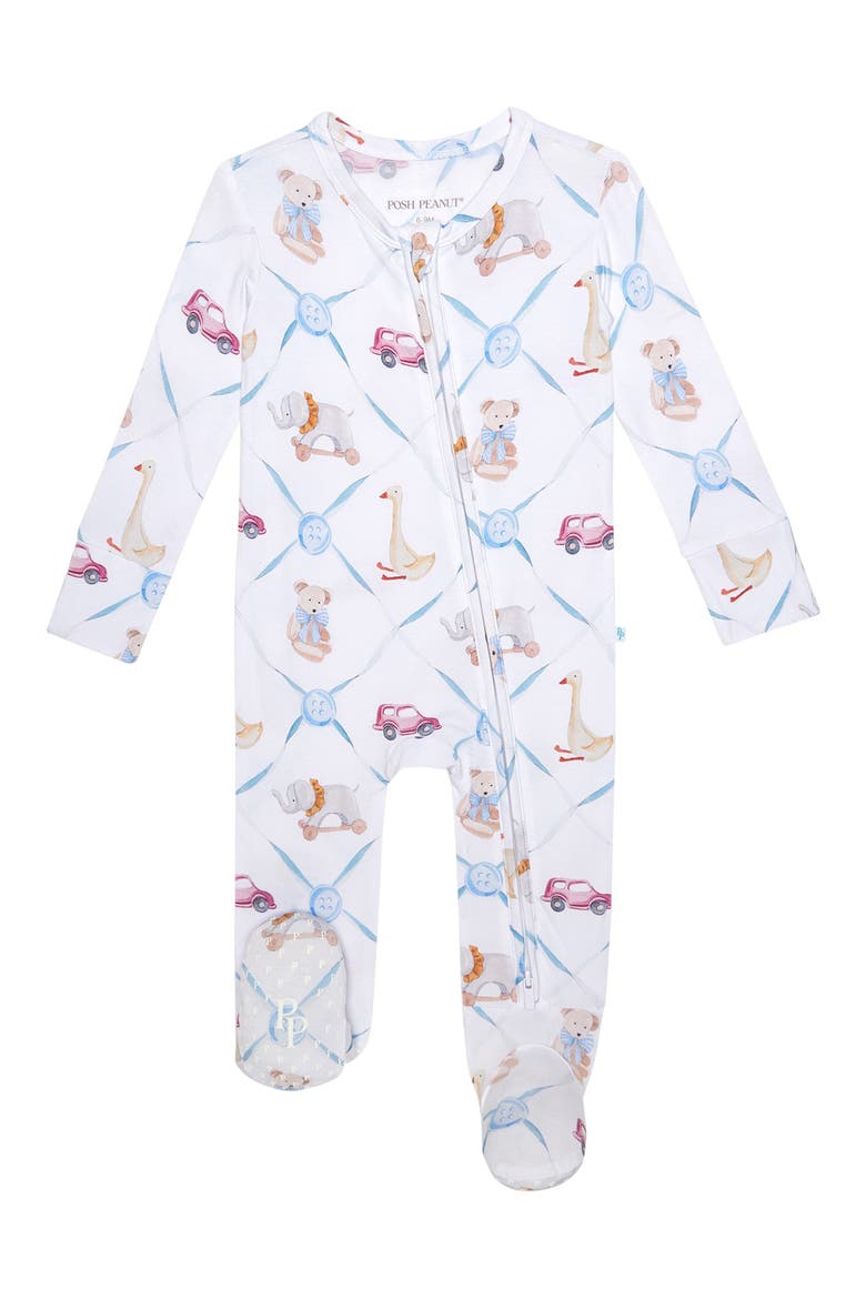 Print Zip Footie, Main, color, WHITE
