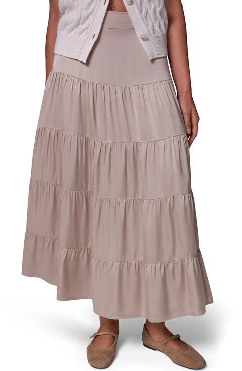 Satin Tiered Midi Skirt