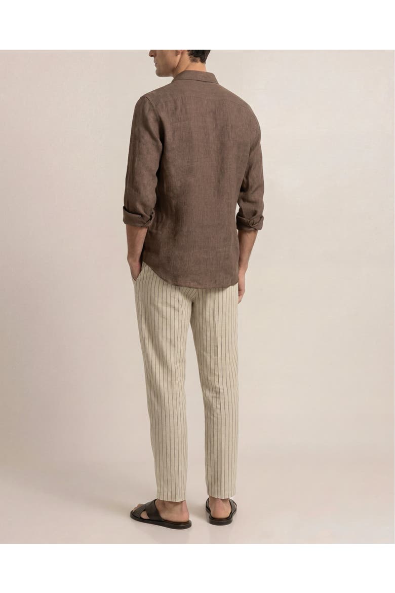 Giles Lino Tailored Fit Italian Linen Shirt, Alternate, color, Espresso