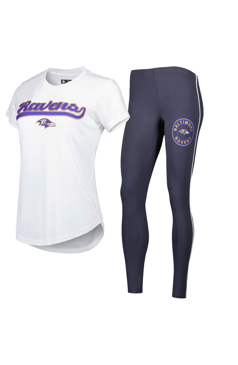 CONCEPTS SPORT Women's Concepts Sport White/Charcoal Baltimore Ravens Sonata T-Shirt & Leggings Sleep Set, Main, color, White