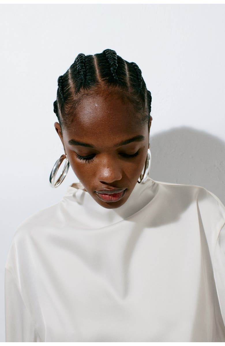 H&M Draped Satin Dress, Alternate, color, Cream