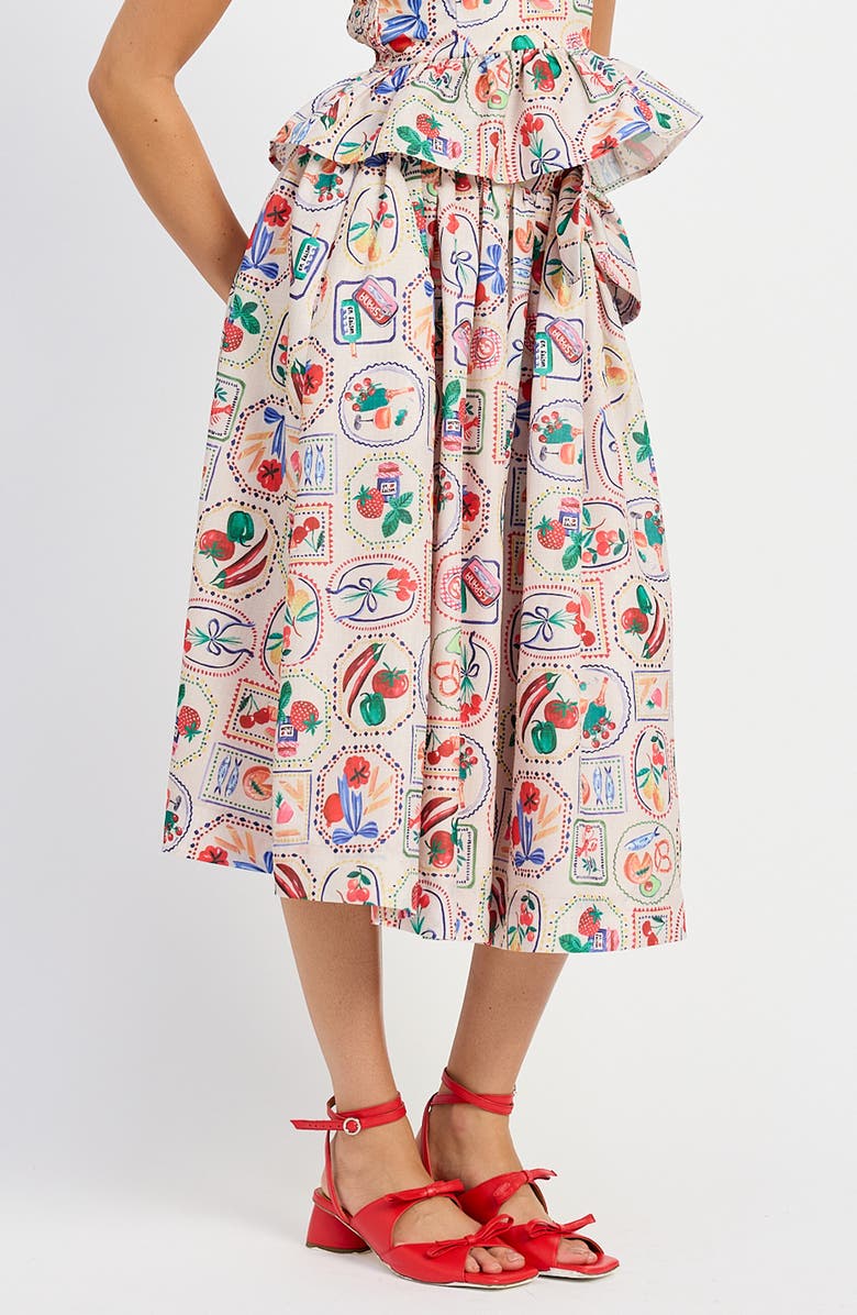En Saison Nateli Bow Print Midi Skirt, Alternate, color, 