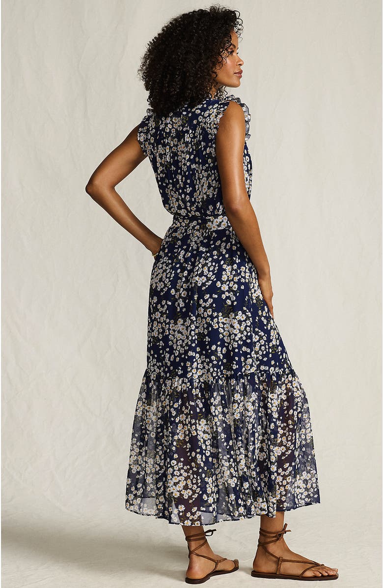 Lands' End Chiffon Maxi Dress with Ruffle Detail, Alternate, color, Deep Sea Navy Tossed Daisies