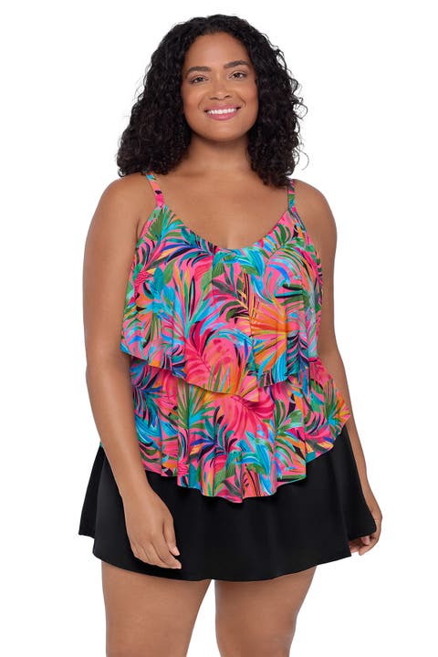 Ronnie 2 Tier Ruffle Plus Size Tankini Swimsuit Top