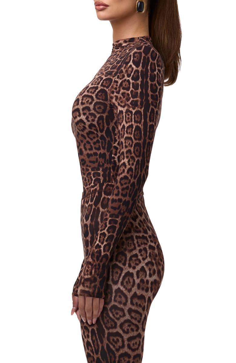 Naked Wardrobe Print Turtleneck Top, Alternate, color, Brown Leopard