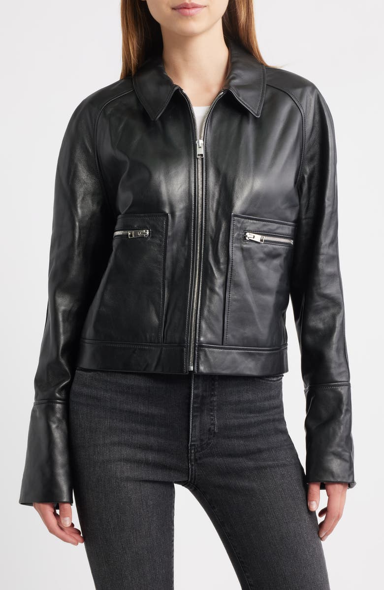 FRAME The Leather Zip Front Jacket, Alternate, color, Black
