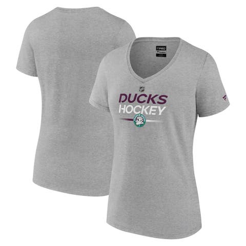 Women's Fanatics Branded Heather Gray Anaheim Ducks Authentic Pro Wordmark V-Neck T-Shirt