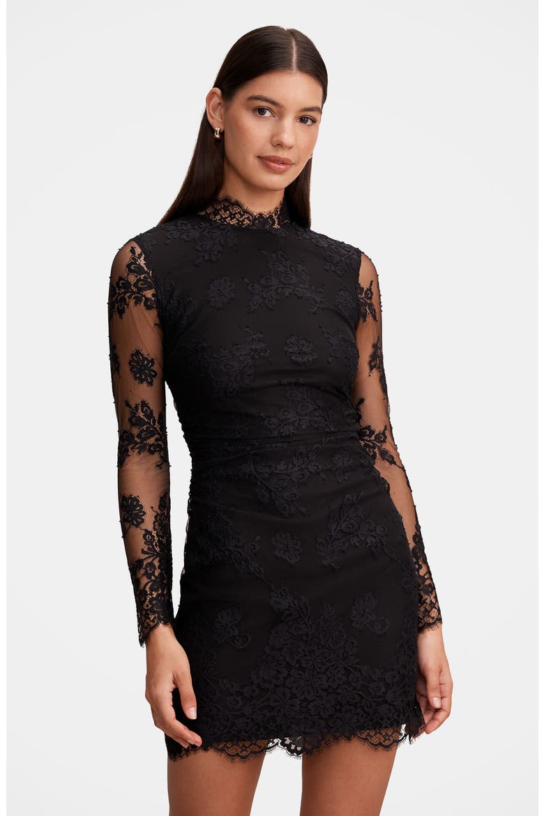 Catalina Lace Long Sleeve Minidress, Alternate, color, BLACK