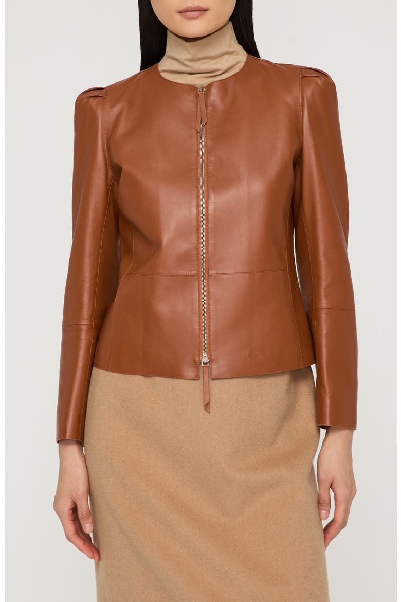Puff Shoulder Lambskin Leather Jacket, Main, color, COPPER
