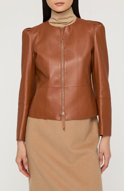 Puff Shoulder Lambskin Leather Jacket