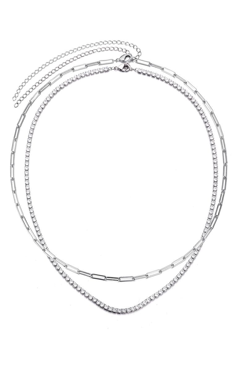 Adornia Set of 2 Paper Clip & Tennis Necklaces, Alternate, color, Silver