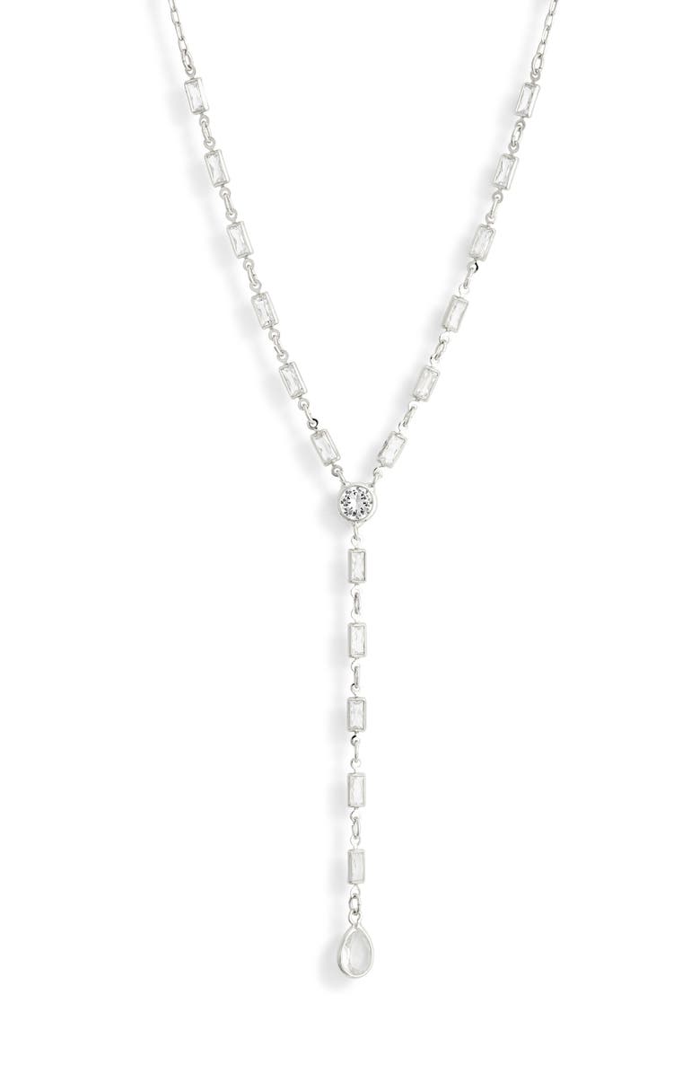 NORDSTROM RACK Cubic Zirconia Y-Necklace, Main, color, Clear- Silver