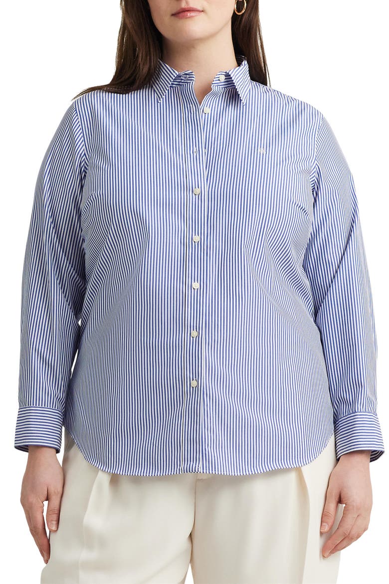 Stripe Easy Care Cotton Button-Up Shirt, Main, color, BLUE/WHITE